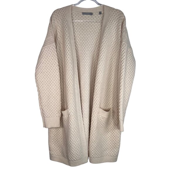 Vince Wool Yak Honeycomb Long Cardigan Sweater Oversized Open Front Size Large - Picture 2 of 10